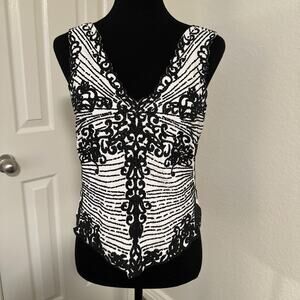 Joseph Ribkoff Sleeveless Size 8 White W Black Sequin Evening Dressy